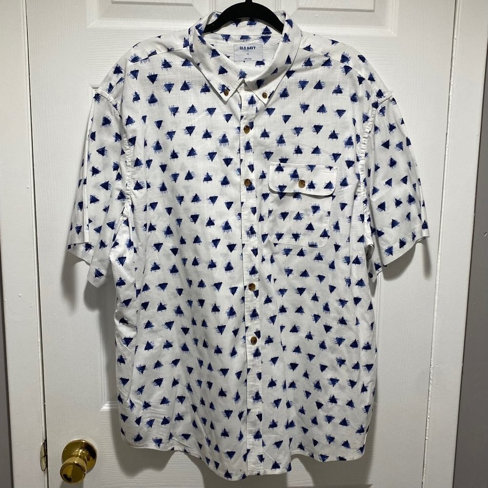 Old Navy Blue & White Cotton Short Sleeve Casual Button Down Shirt Men's Size XX